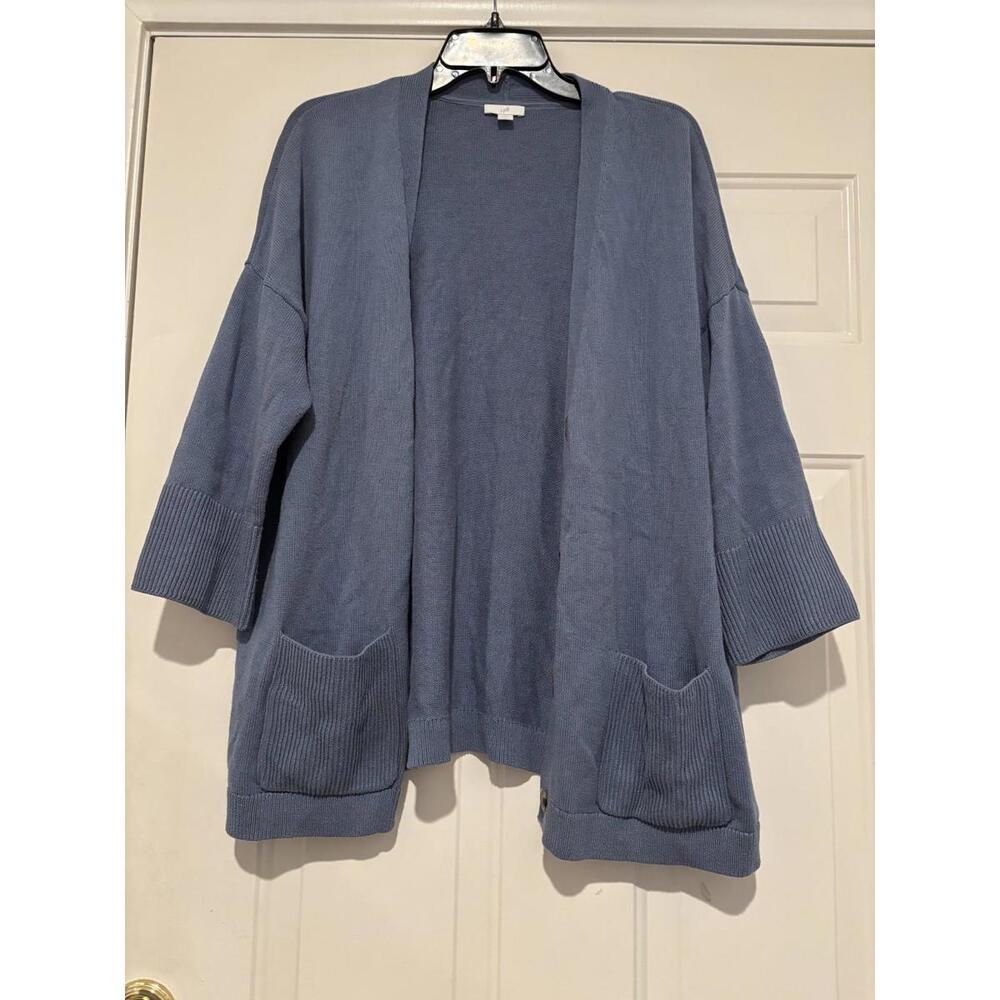 Women's sz L J Jill blue button down long cardigan #1170